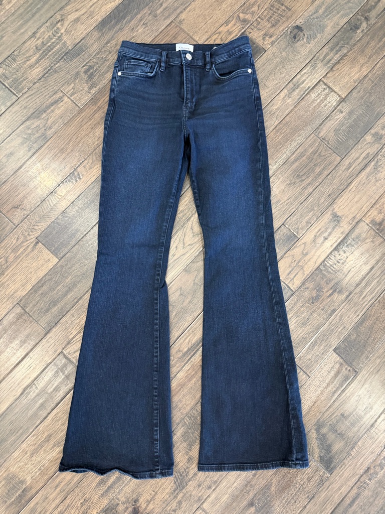 Frame Le High Flare Jeans 29 Onyx Indigo High Rise Flare Stretch Denim